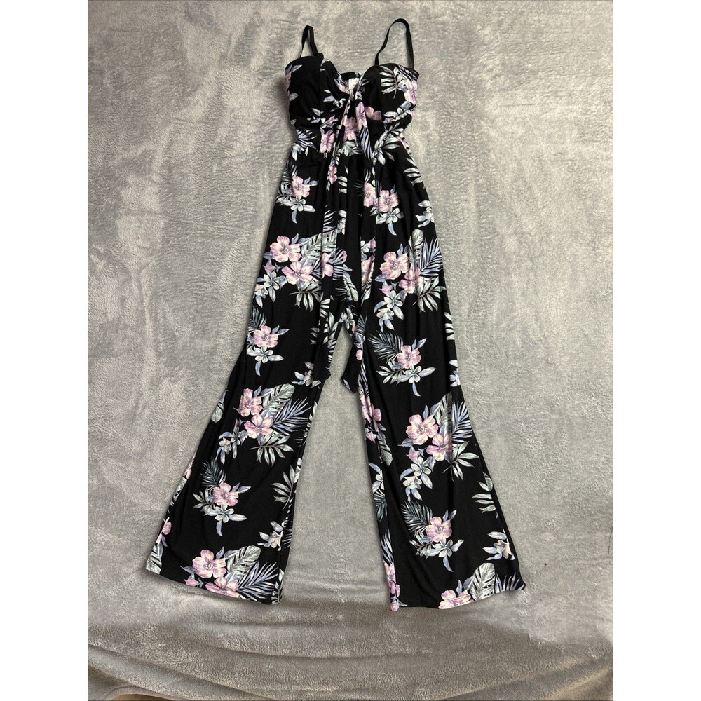 NO BOUNDARIES Womens XS 1 Black Floral Print Strapless Wide Leg Jumpsuit Romper - Picture 6 of 16